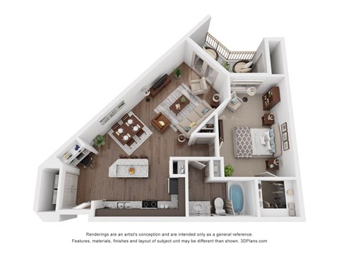 Floor plan for 1 bed, 1 bath, 770 sqft